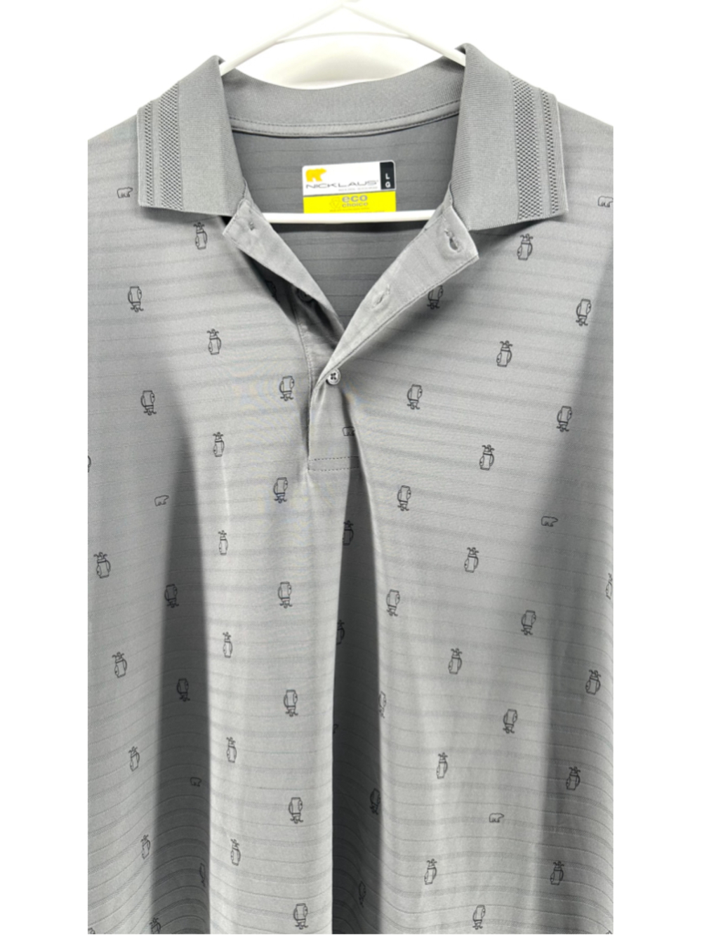 Men's L NICKLAUS Gray GOLF BAG PRINT Polo SS Shirt DRI-FIT Eco Choice Recycled - Picture 2 of 10